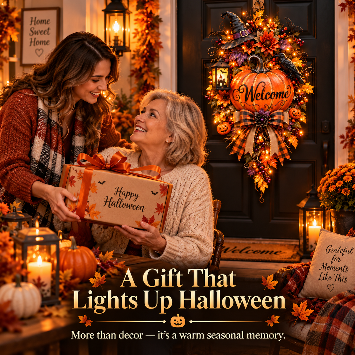 🎃 Lighted Halloween Pumpkin Welcome Door Swag