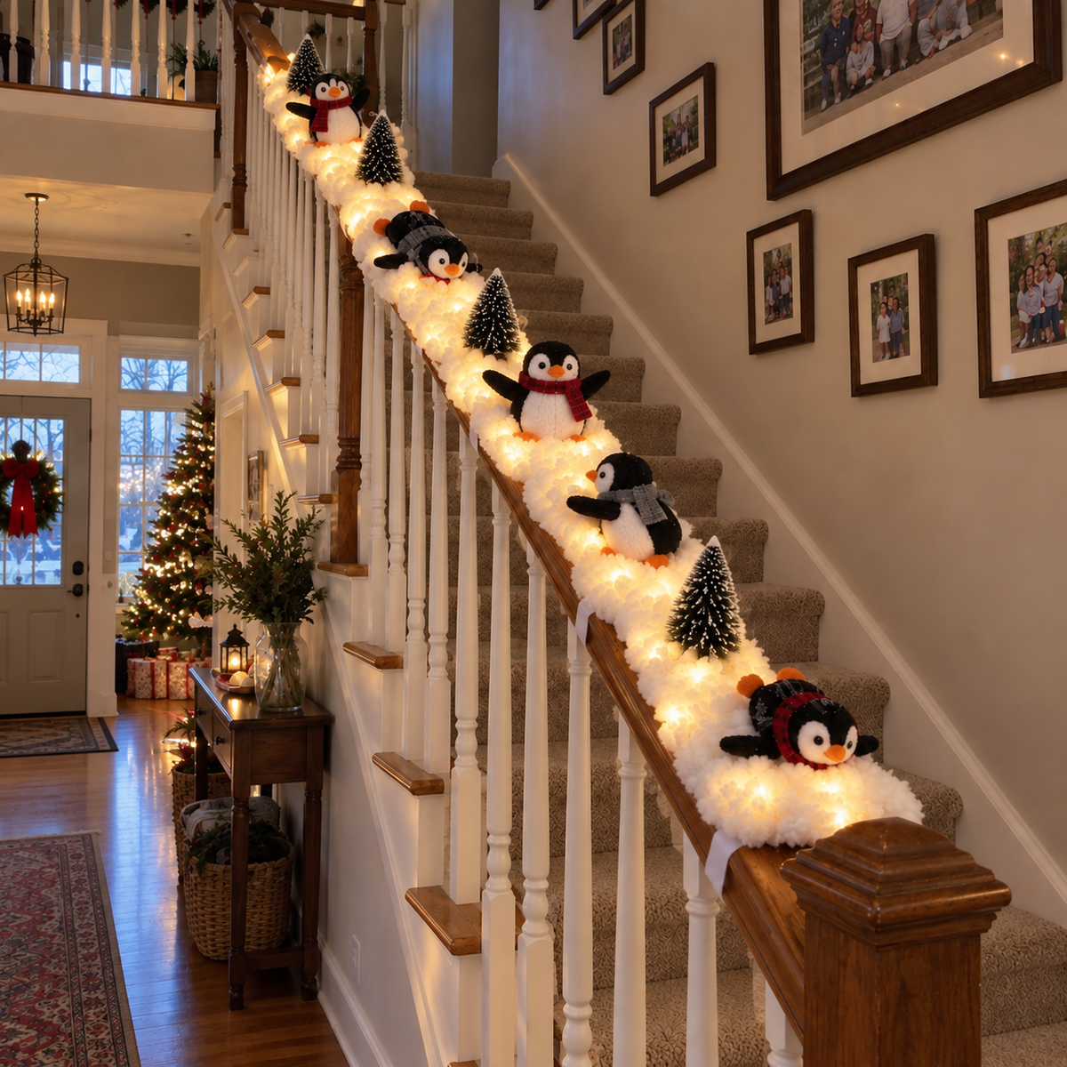 🐧Playful Penguin Snowy Stair Railing Decor