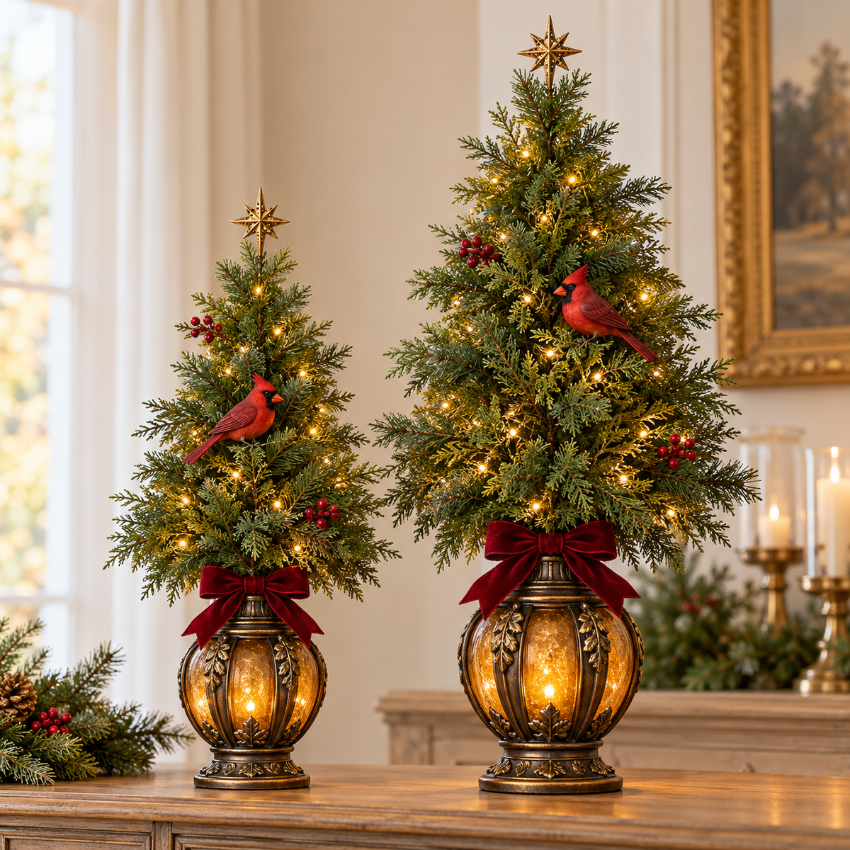 🎄🐦Cardinal Lantern Trees
