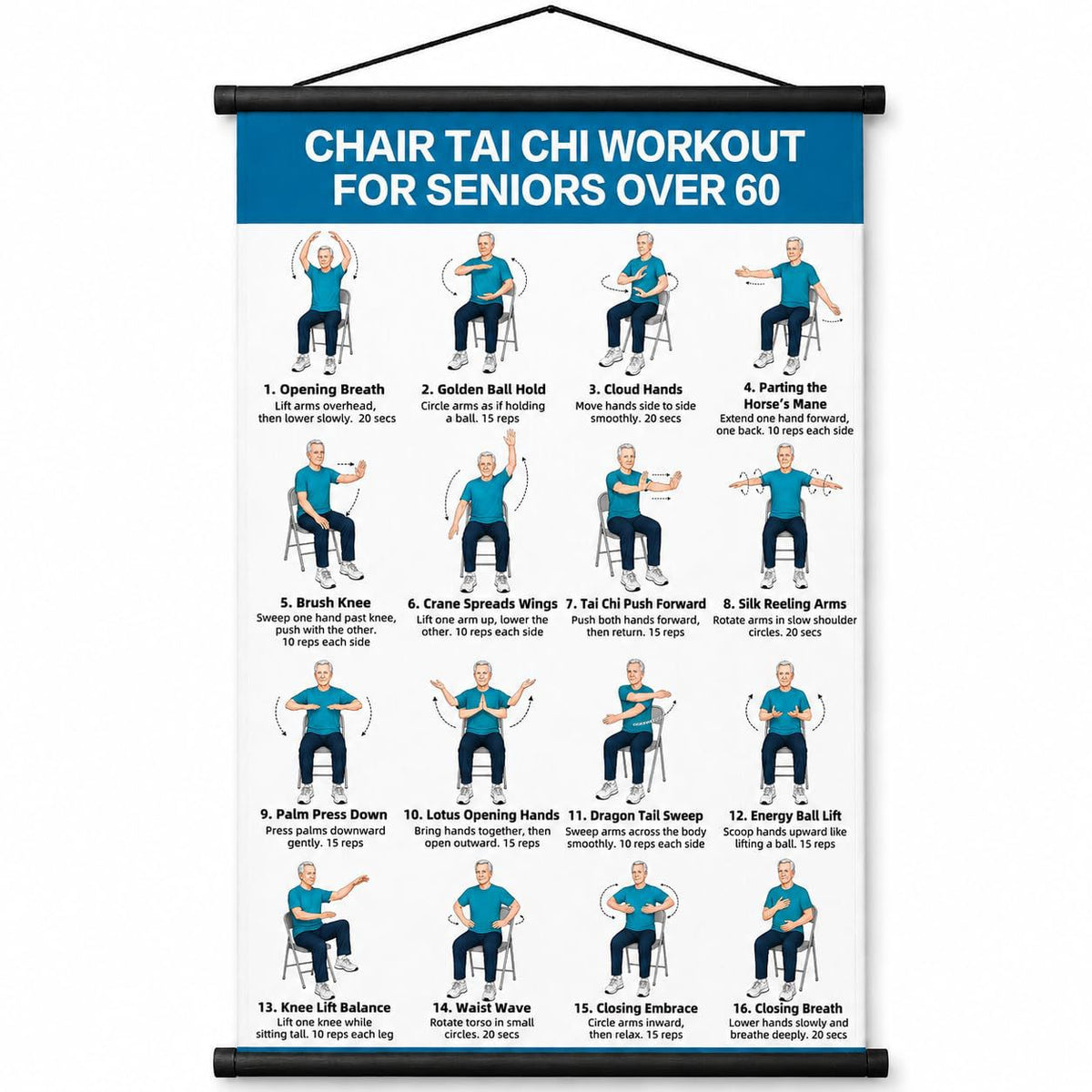 🔥Tai Chi Chair Workout Chart for Seniors (16 x 24 inches)
