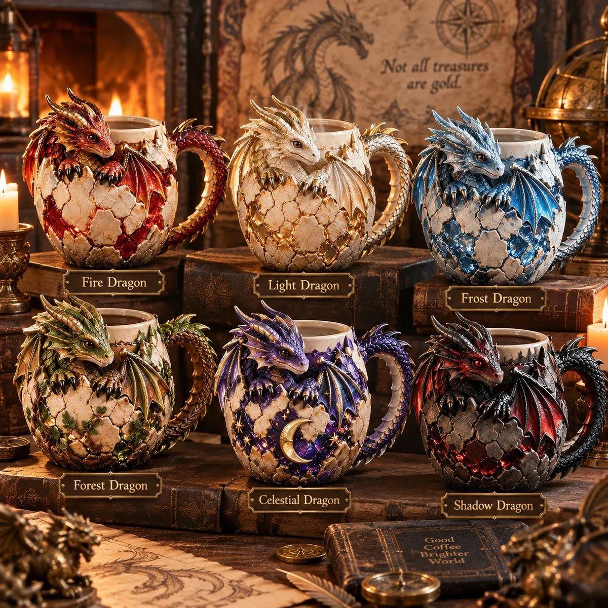🐉✨ Dragonbound Realms™ 3D Dragon Mug Collection – 6 Fantasy Designs with Sculpted Dragon Details ☕
