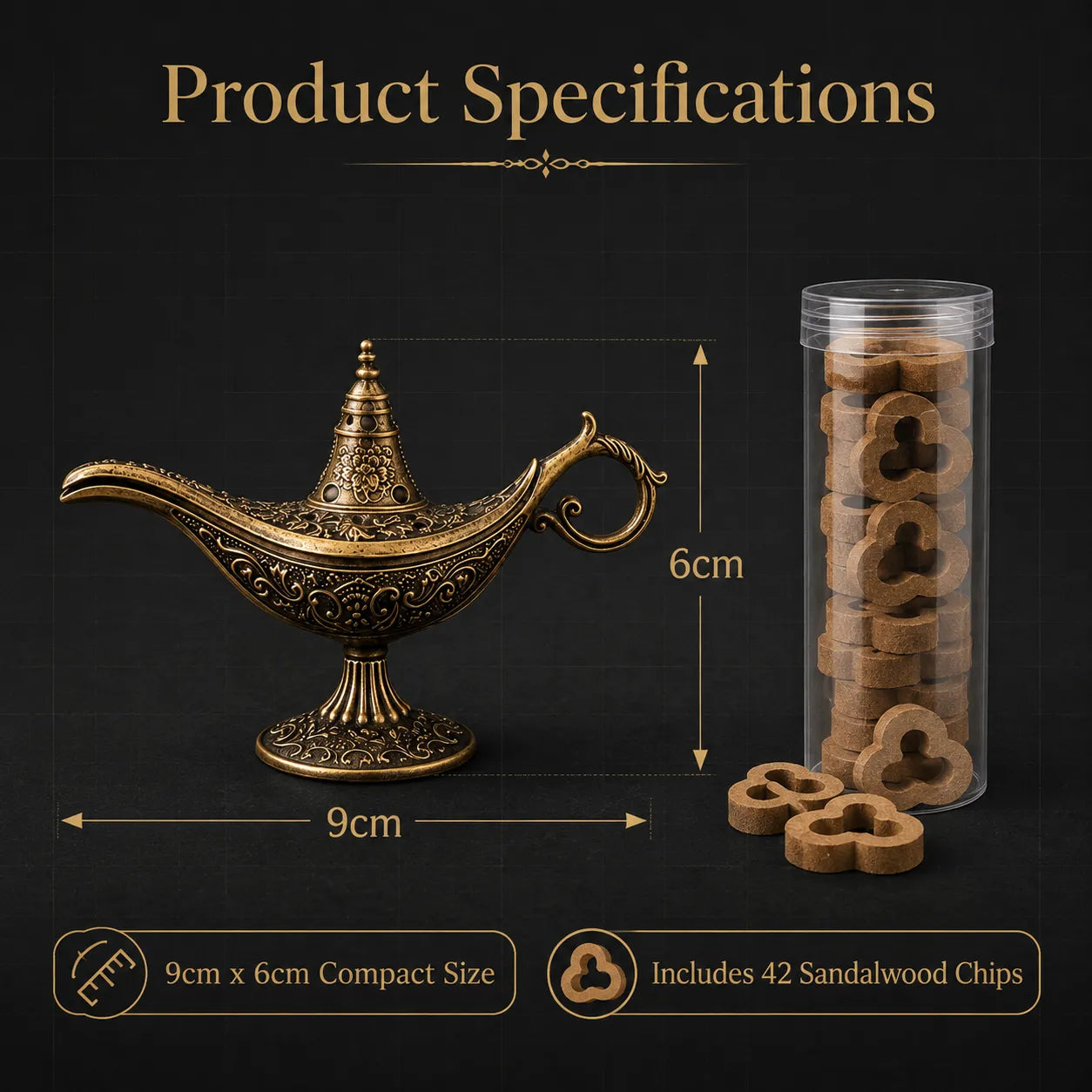 🔥Vintage Aladdin Genie Lamp Incense Holder🎁42 Sandalwood Chips Free