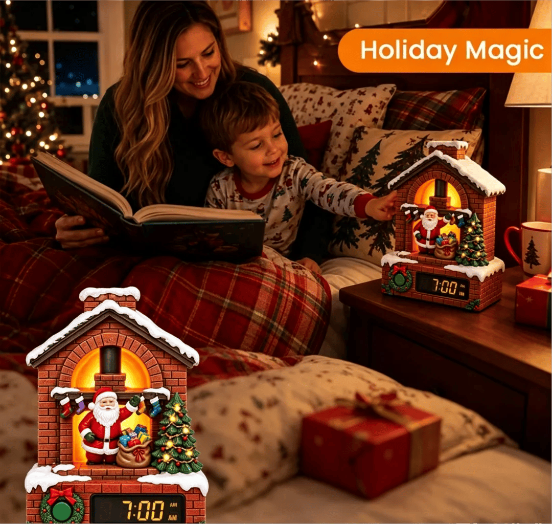 🎅Santa Fireplace Digital Alarm Clock – Lighted Christmas Diorama