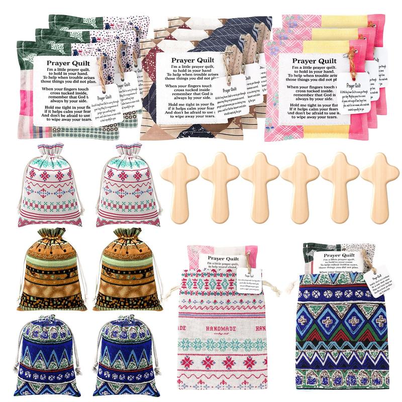 ⏰ LAST DAY 45% OFF - 🎁 Pocket Prayer Quilt Set | Mini Handmade Prayer Blankets with Cross & Drawstring Bag Christian Gifts ✝️