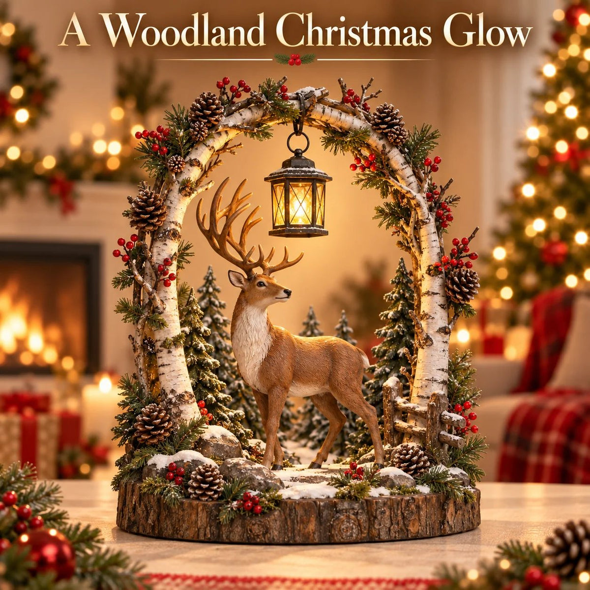 🦌 Woodland Reindeer Lantern – Lighted Christmas Tabletop Decor