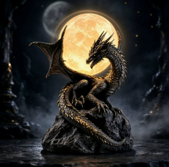 🐉 Gothic Dragon Moon Globe Statue Lamp