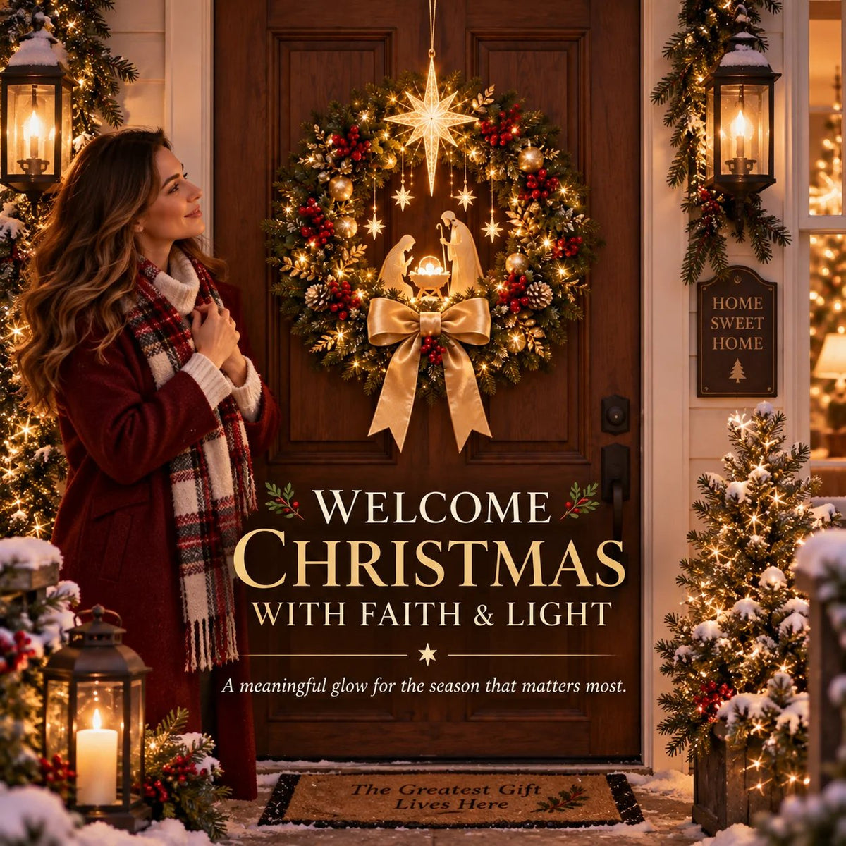 ✨LAST DAY 50% OFF✨ Lighted Nativity Christmas Wreath – Bethlehem Star Front Door Decor🎄