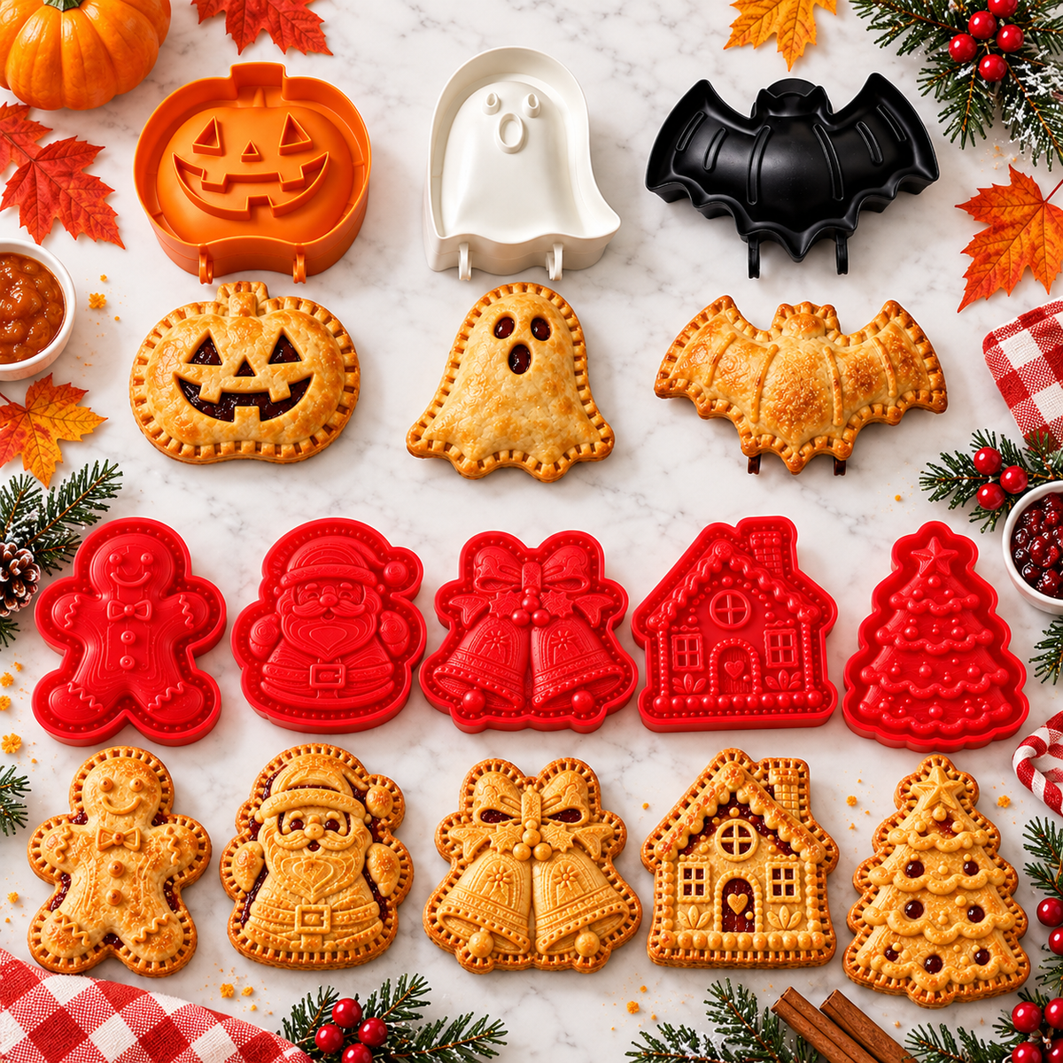 🥧 3-Pack Halloween Hand Pie Molds – Pumpkin, Ghost & Bat Press & Seal Pie Makers