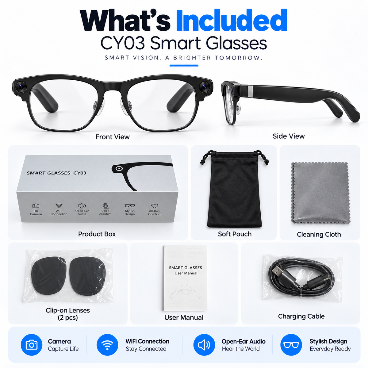 💥Limited Time-50% OFF🕶️ Smart Bluetooth Glasses✨ Photograph, Music & AI Translation(Smart adjustment of glasses prescription)