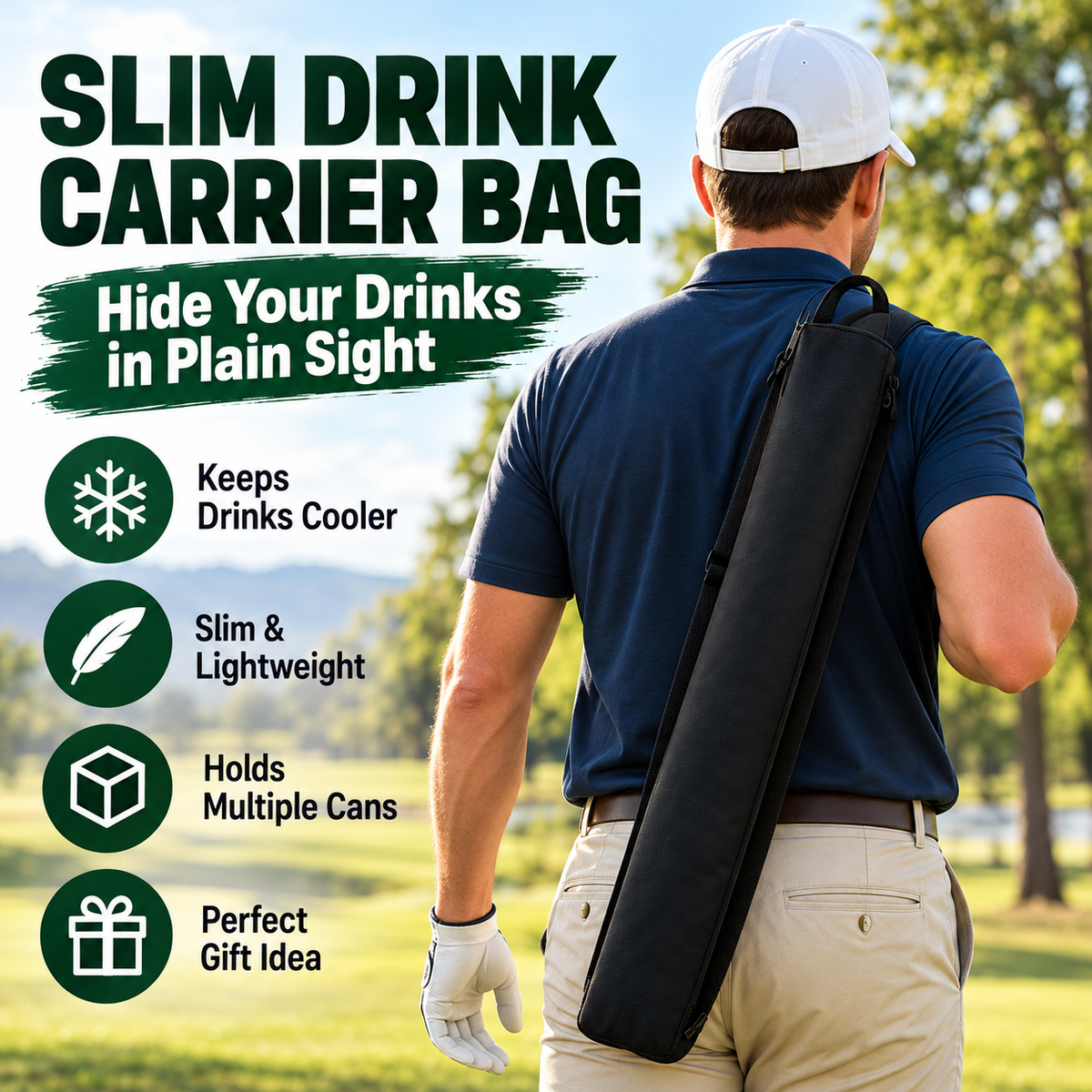 🍺 Slim Drink Cooler Sleeve – Long Portable Beverage Carrier for Golf, Camping & Outdoor Days