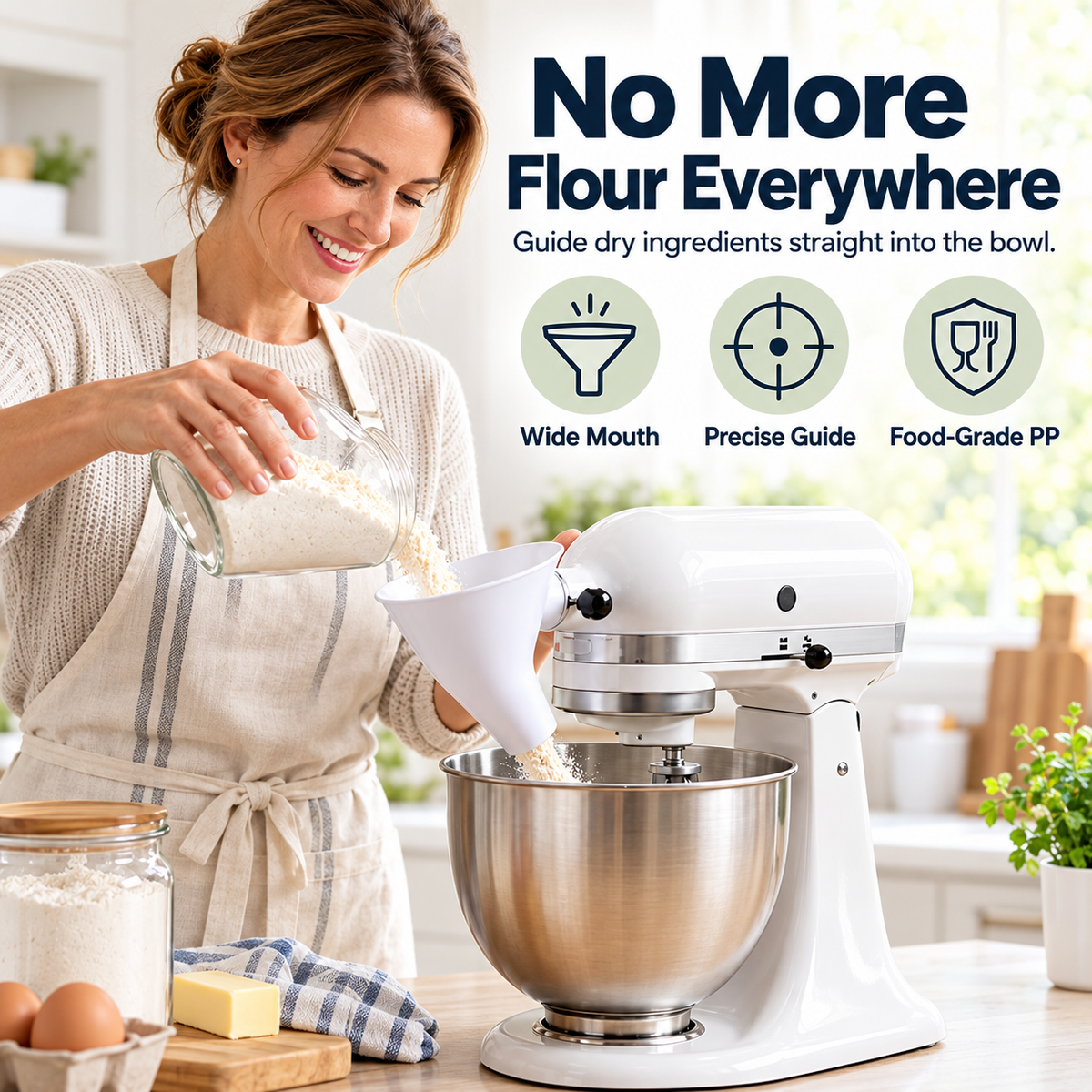 π₯£ No-Mess Mixer Funnel β Wide-Mouth Ingredient Guide for Cleaner Baking