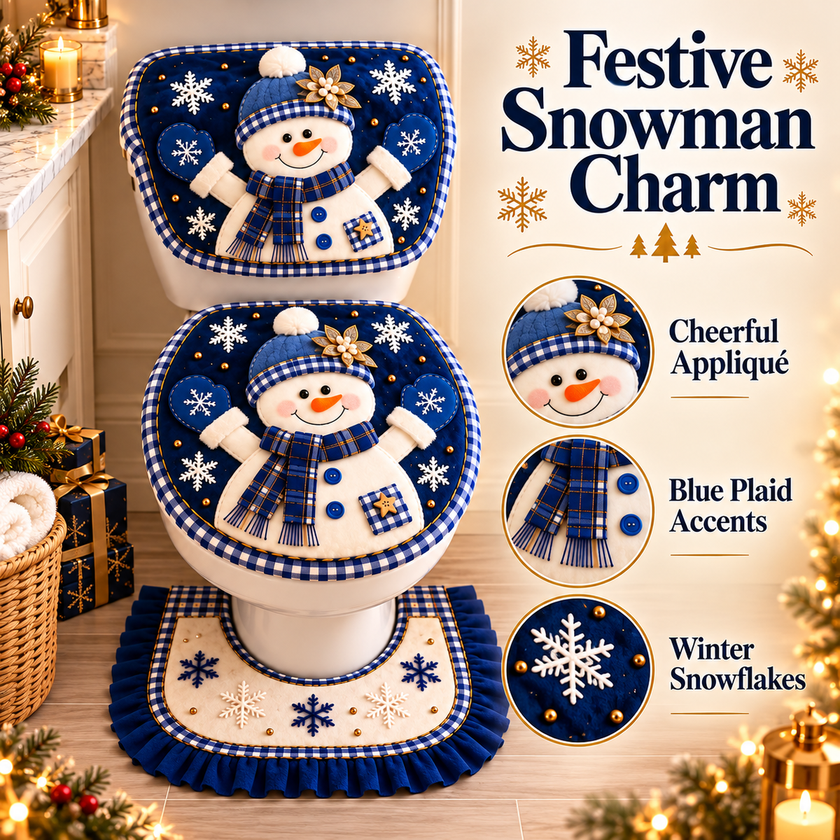 🎄49% OFF❄️3-Piece Christmas Snowman Toilet Cover Set – Cozy Winter Bathroom Decor