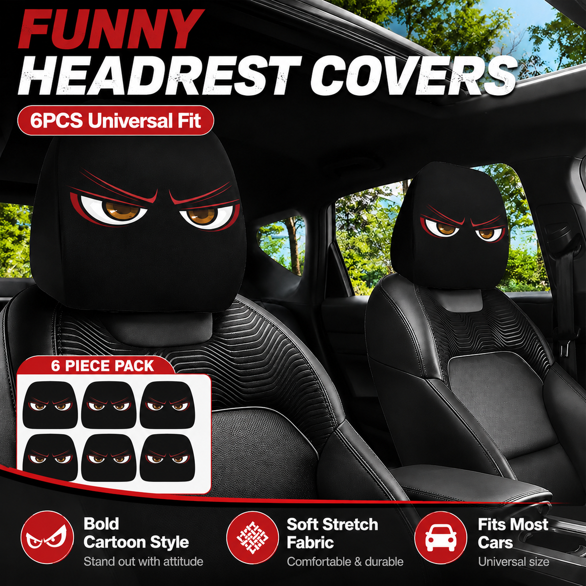 π Funny Cartoon Car Headrest Covers β 2PCS Universal Fit π