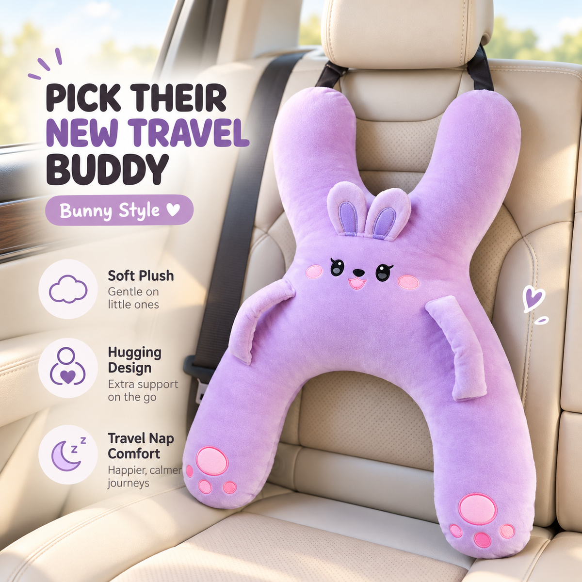 🧸 Kids Car Travel Pillow – Cozy Full-Body Hug & Nap Buddy