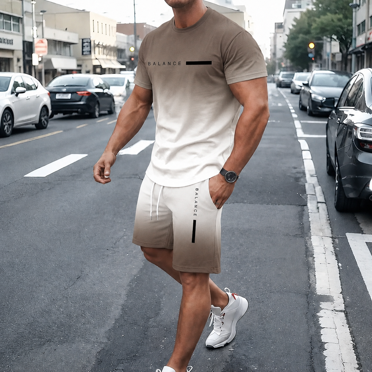 49%off⚡ Men’s Gradient Short Sleeve Tracksuit 2-Piece Set