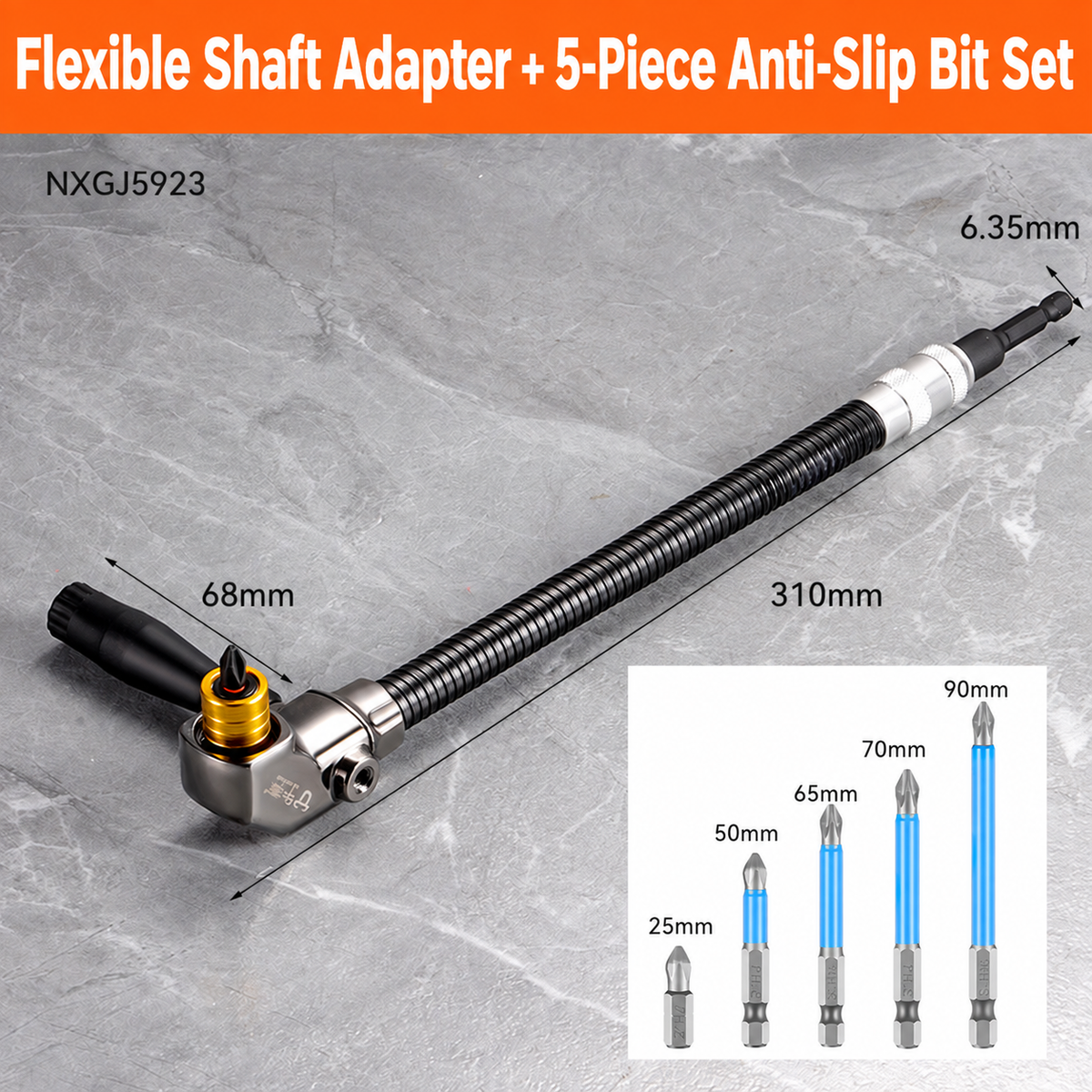🔧 90° Flexible Right-Angle Drill Adapter – Reach Screws Your Drill Can't