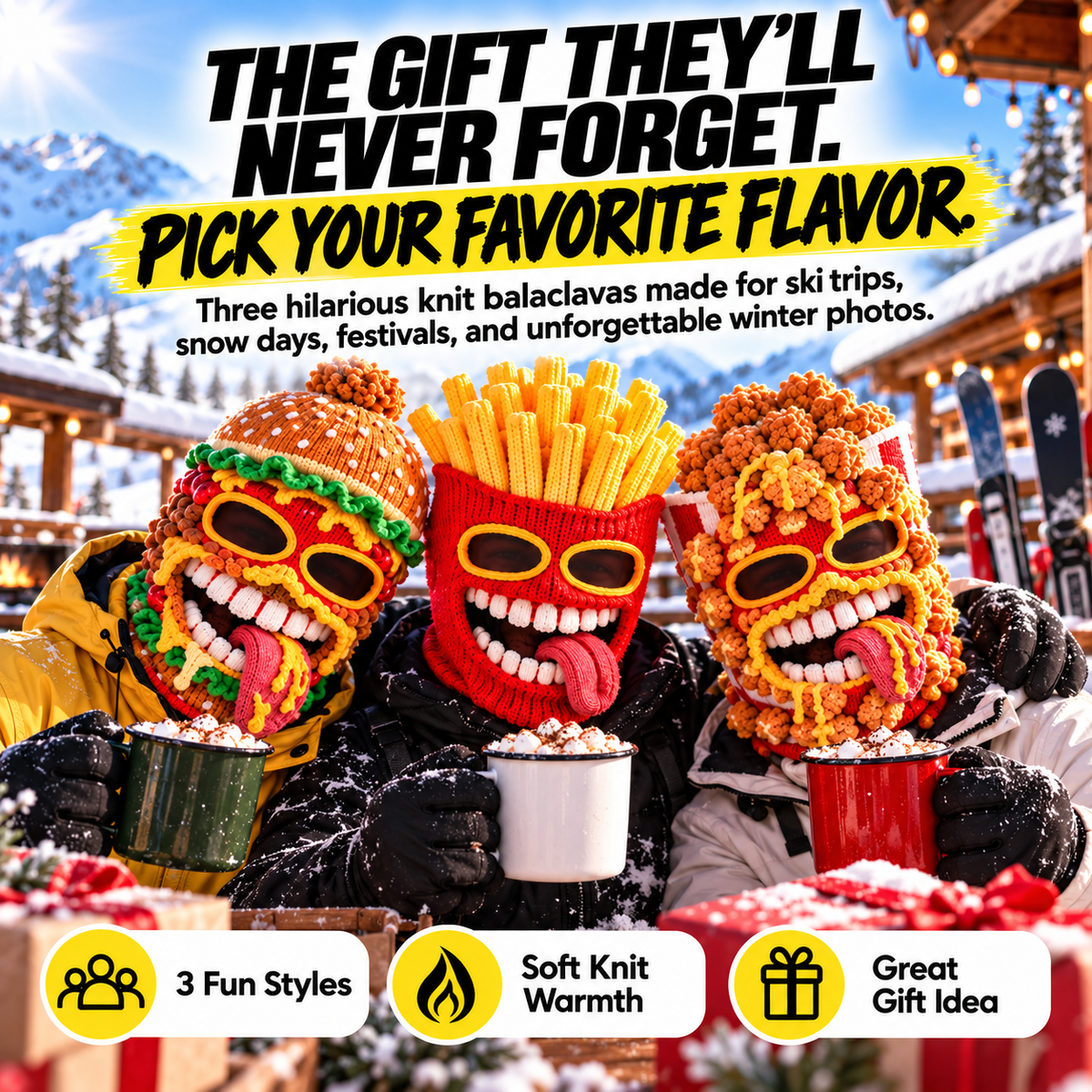 😂Funny Food Knit Balaclava – Warm Full-Face Ski Mask for Winter Adventures🍟