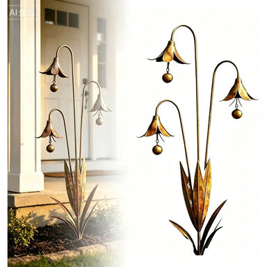 🏡Flamed Copper Three Calla Lilies Garden Stake with Bells
