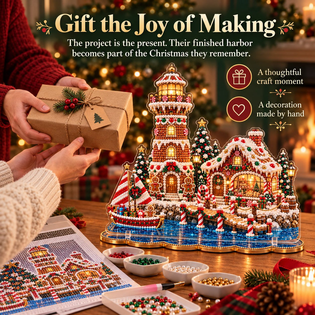 🎄 LAST DAY 49% OFF – Premium 2D Pearl Christmas Lighthouse Diamond Painting Art Kit | Luxury Flocked Canvas with Scratch-Resistant Non-Fading Pearl Beads DIY Holiday Decor 🎅⛄️❄️