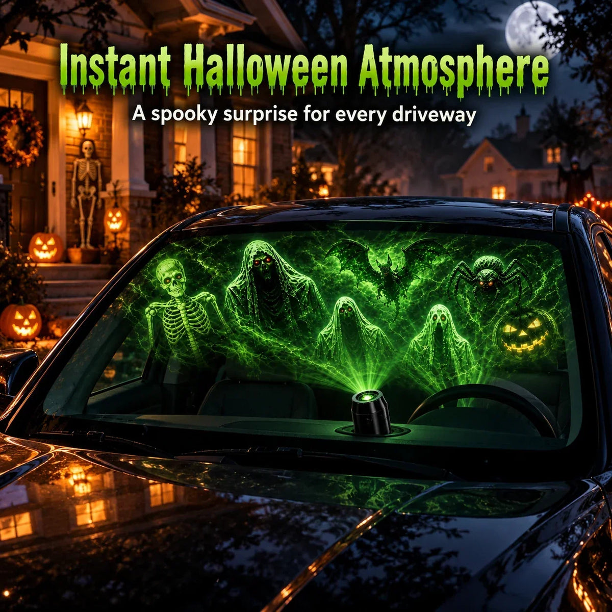 👻🚗Halloween USB Ghost Projector – 6 Spooky Slides & 360° Adjustable Light