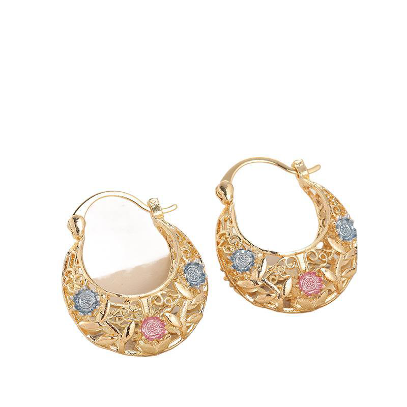 π’π’30% OFF !! β° Gold-Plated Crescent Hoop Earrings with Enamel Flowers