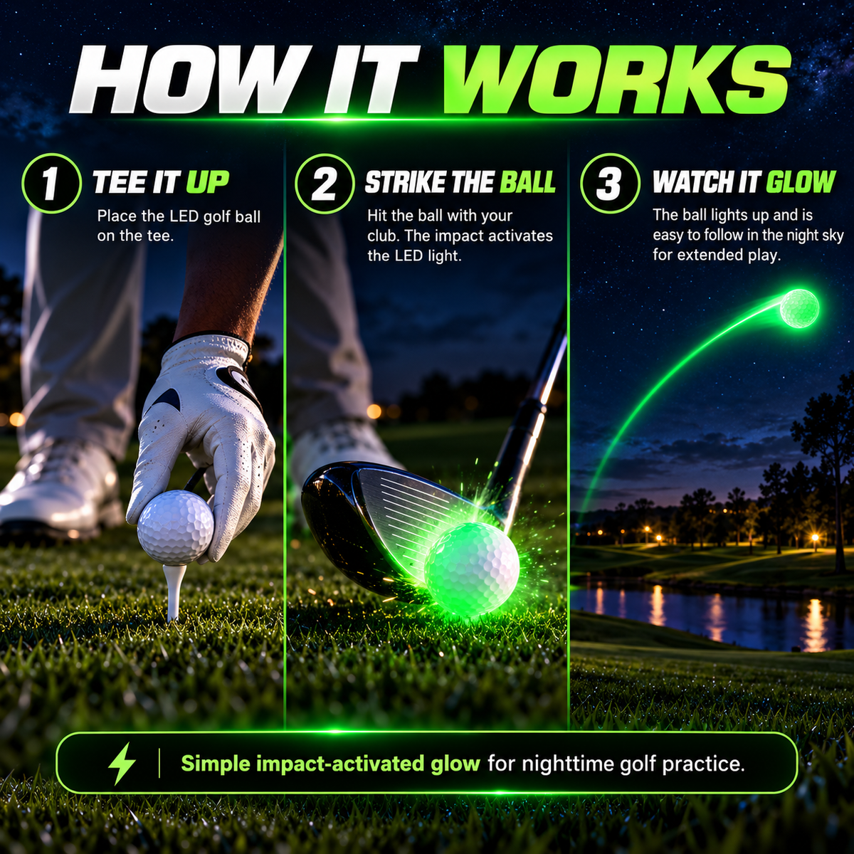 🔥Last Day 50% Off⛳ Impact-Activated LED Glow Golf Ball – 6-Color Night Golf Practice Ball