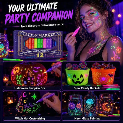 ✨ Glow Party Tattoo Pens – Neon Temporary Tattoo Markers for Parties, Festivals & Night Events 🎨🌈