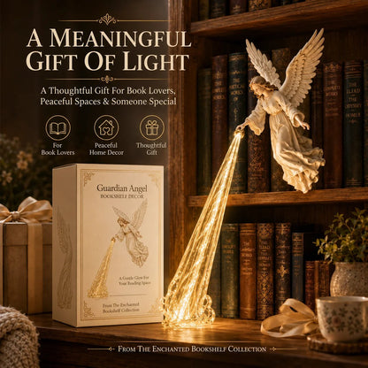 Guardian Angel Bookshelf Light – Warm Golden Beam Figurine
