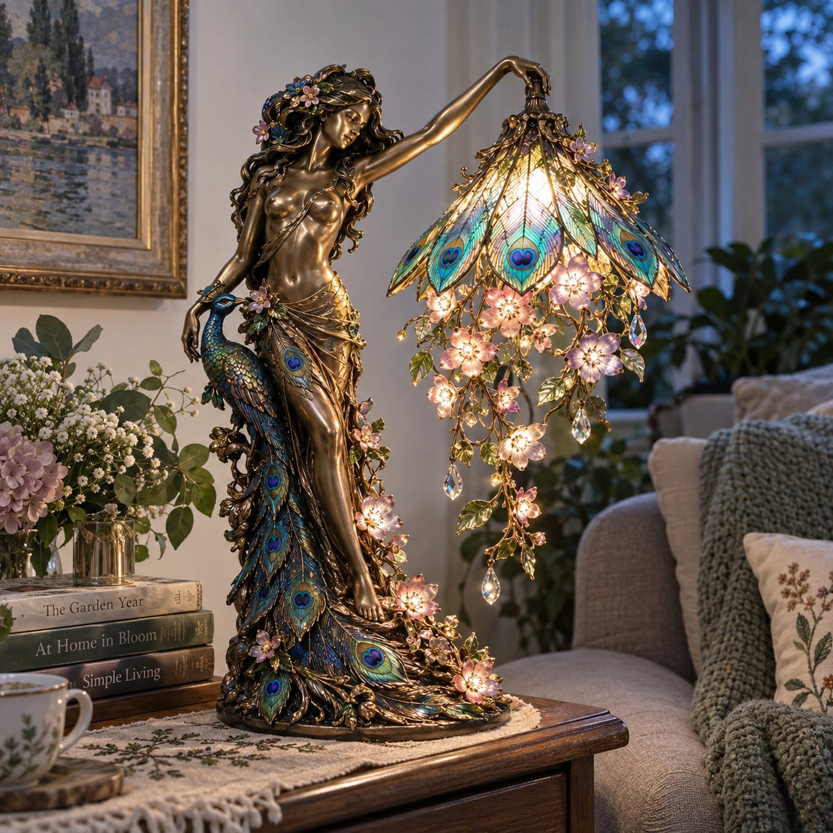 🦚 Peacock Goddess Table Lamp