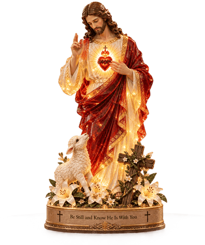 🔥 60,000+ Sold! ✝️ Jesus & Lamb Lighted Sea Glass Statue — A Beautiful Symbol of Faith