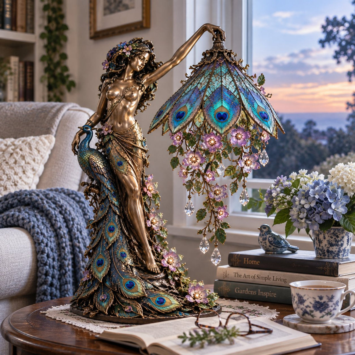 🦚 Peacock Goddess Table Lamp