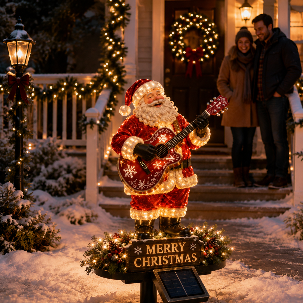 🔥Solar-Powered Light-Up Guitar Santa Christmas Yard Decoration