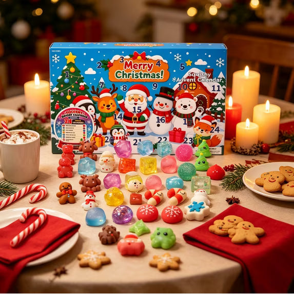 Lobby Inspired 24Pcs Squishy Fidget Toy Advent Calendar, Christmas Countdown Surprise Variety Squeeze Toy Pack, Kids Christmas Stocking Stuffer