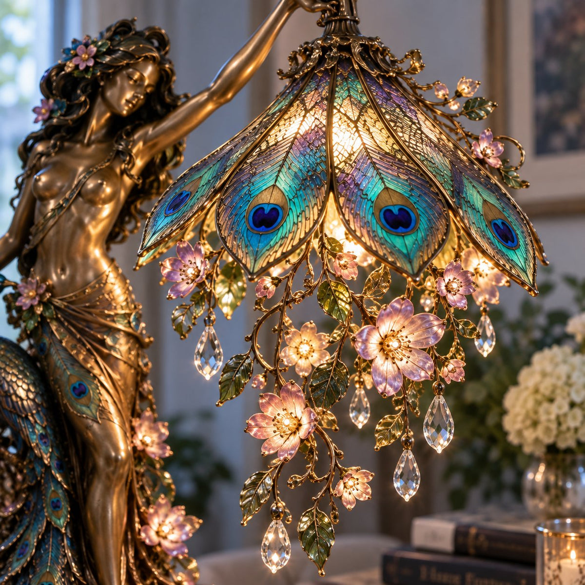 🦚 Peacock Goddess Table Lamp