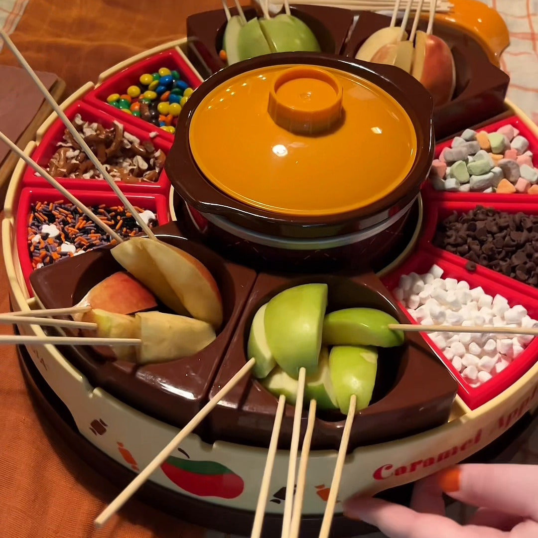 🍎 Rotating Caramel Apple Dipping Station – DIY Dessert Party Tray
