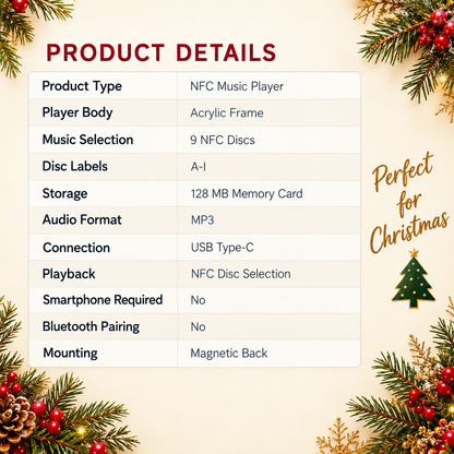 🎵 NFC Vinyl Music Player – Personalized Christmas Song Disc Gift