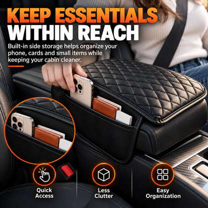 🚘 Car Center Console Armrest Riser – Padded Cushion with Side Storage & Non-Slip Base