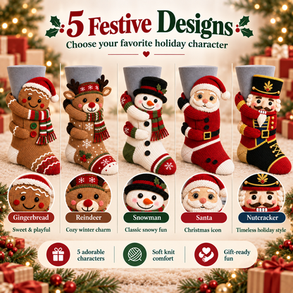 🎄 3D Hugging Christmas Character Socks – Cozy Knit Holiday Gift Socks