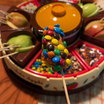 🍎 Rotating Caramel Apple Dipping Station – DIY Dessert Party Tray