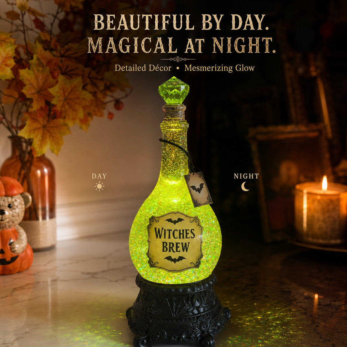 🔥Last Day 49% OFF -🧙✨Lighted Witches’ Brew Poison Bottle Glitter Globe(✨Same as the video)