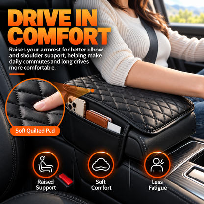 🚘 Car Center Console Armrest Riser – Padded Cushion with Side Storage & Non-Slip Base