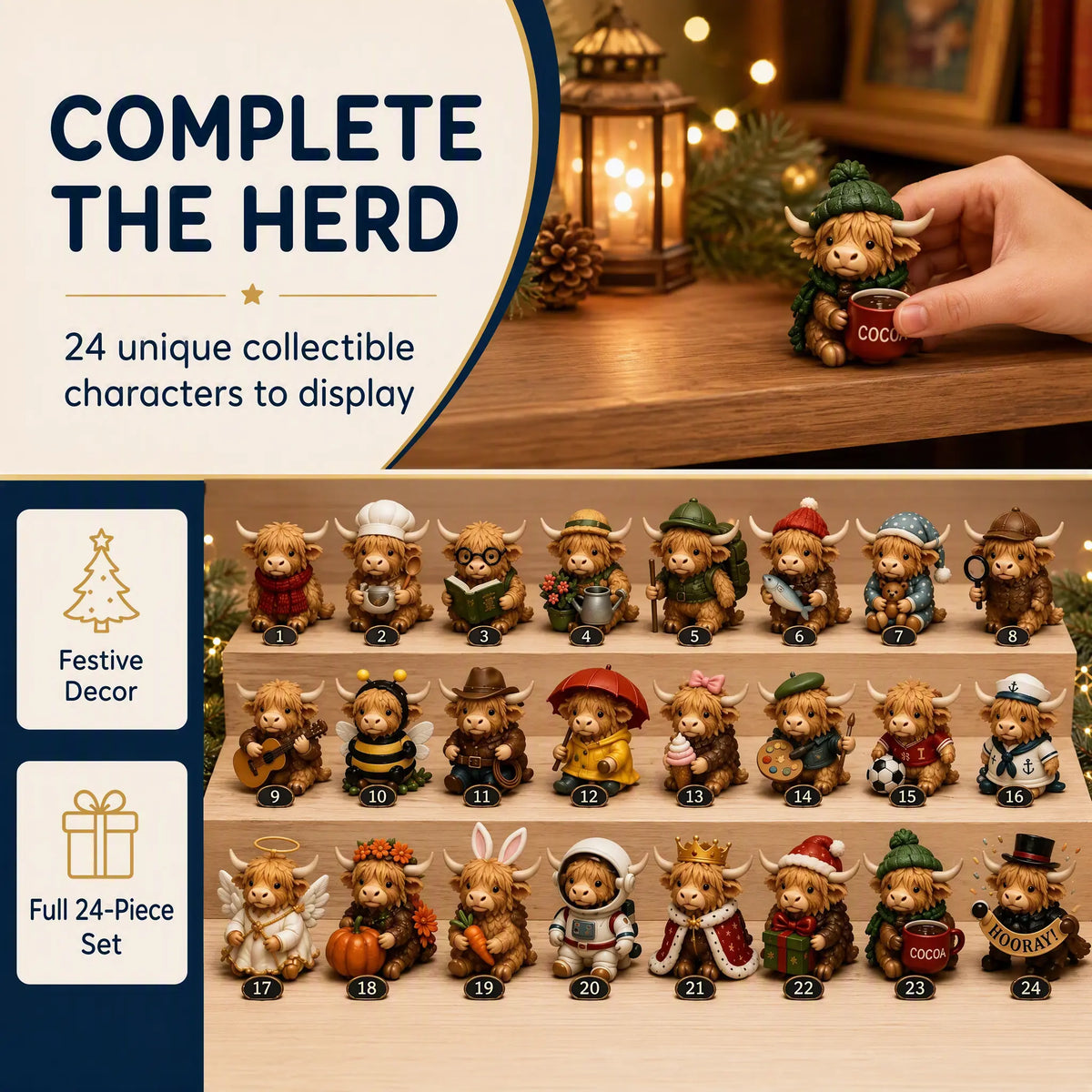 🐮 24-Day Highland Cow Christmas Advent Calendar – Festive Collectibles & Holiday Surprises