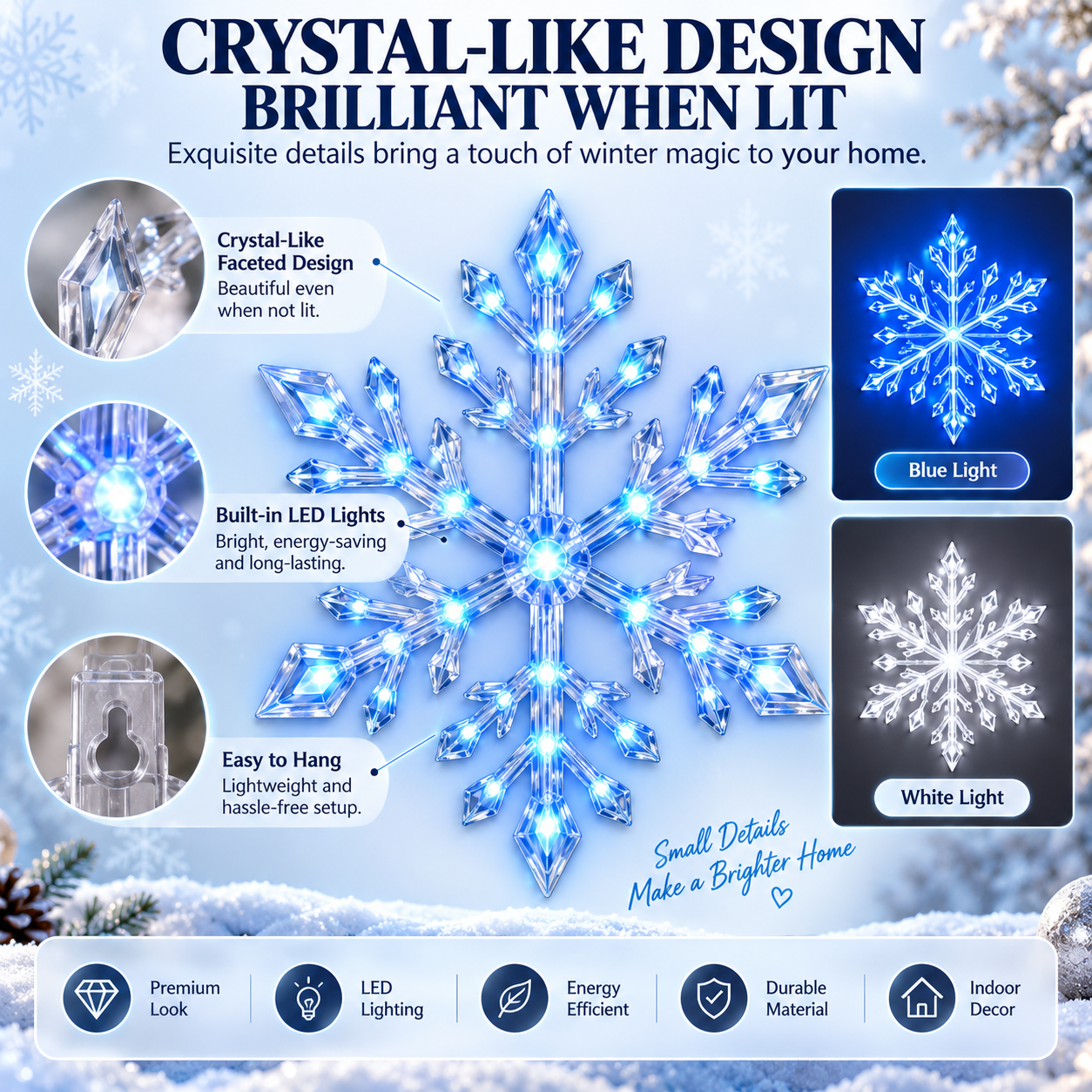 💙 WINTER WONDERLAND FAVORITE | Blue & White LED Snowflake Lights – Christmas Wall Decor for Living Rooms & Bedrooms