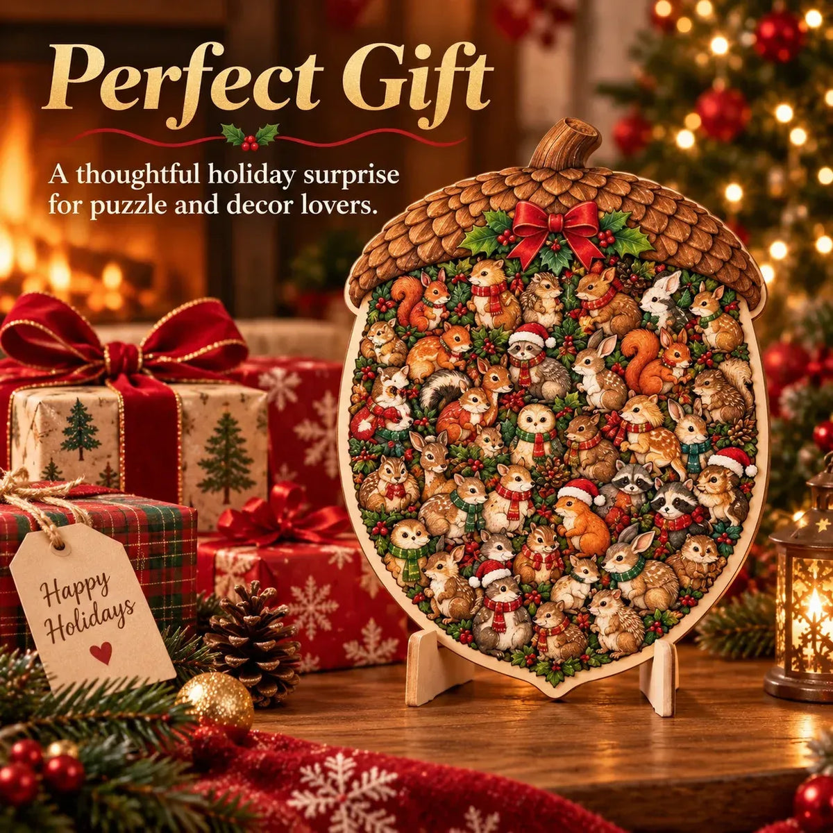 🎄🧩 Wooden Christmas Puzzle Set with Stand – 9 Festive Designs to Build & Display