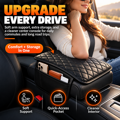 🚘 Car Center Console Armrest Riser – Padded Cushion with Side Storage & Non-Slip Base