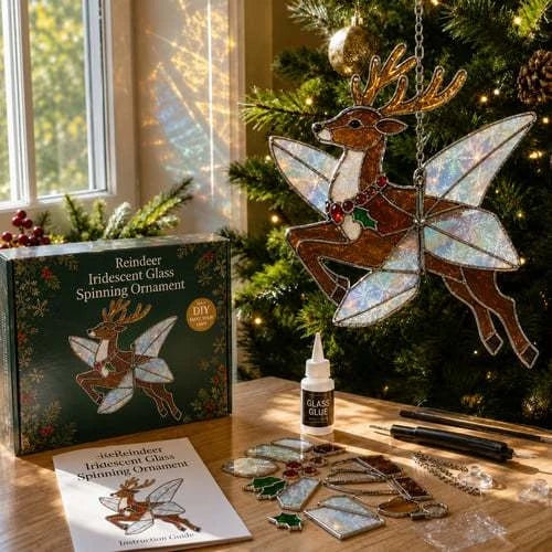 🎄Beginner-Friendly Christmas Iridescent Suncatcher DIY Kit | Complete Kit with Glass-Style Panels, Metal Frames, Hanging Chain, Tools & Step-by-Step Guide Included 💕