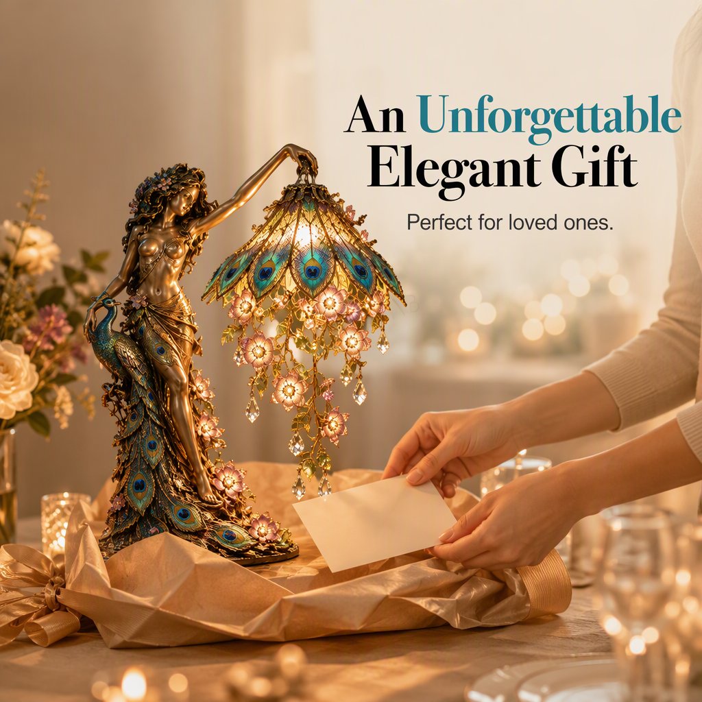 🦚 Peacock Goddess Table Lamp