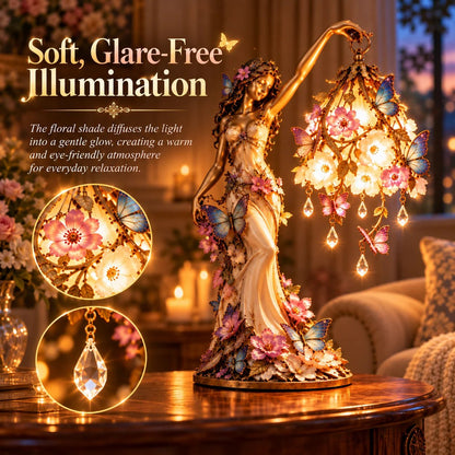 🦋 „Butterfly Lady“-Akzentlampe – Elegante Lampe im Stil einer Blumengöttin mit Kristalltropfen