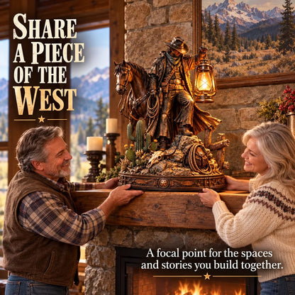 🤠 Western Rider & Horse Lantern Statue | Rustic Cowboy Decor