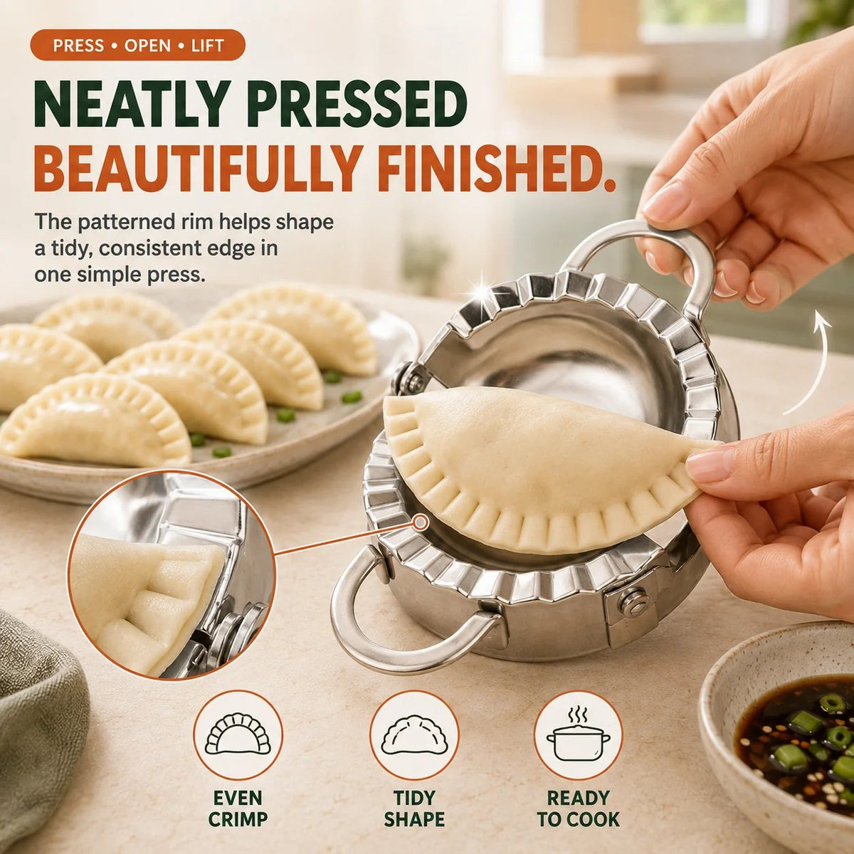🥟 4‐in‐1 Dumpling Maker Set – Roll, Fill, Press & Seal – Stainless Steel